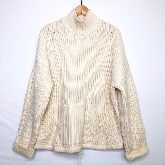 J Crew cream chunky merino wool pull over turtleneck sweater - Picture 1 of 11